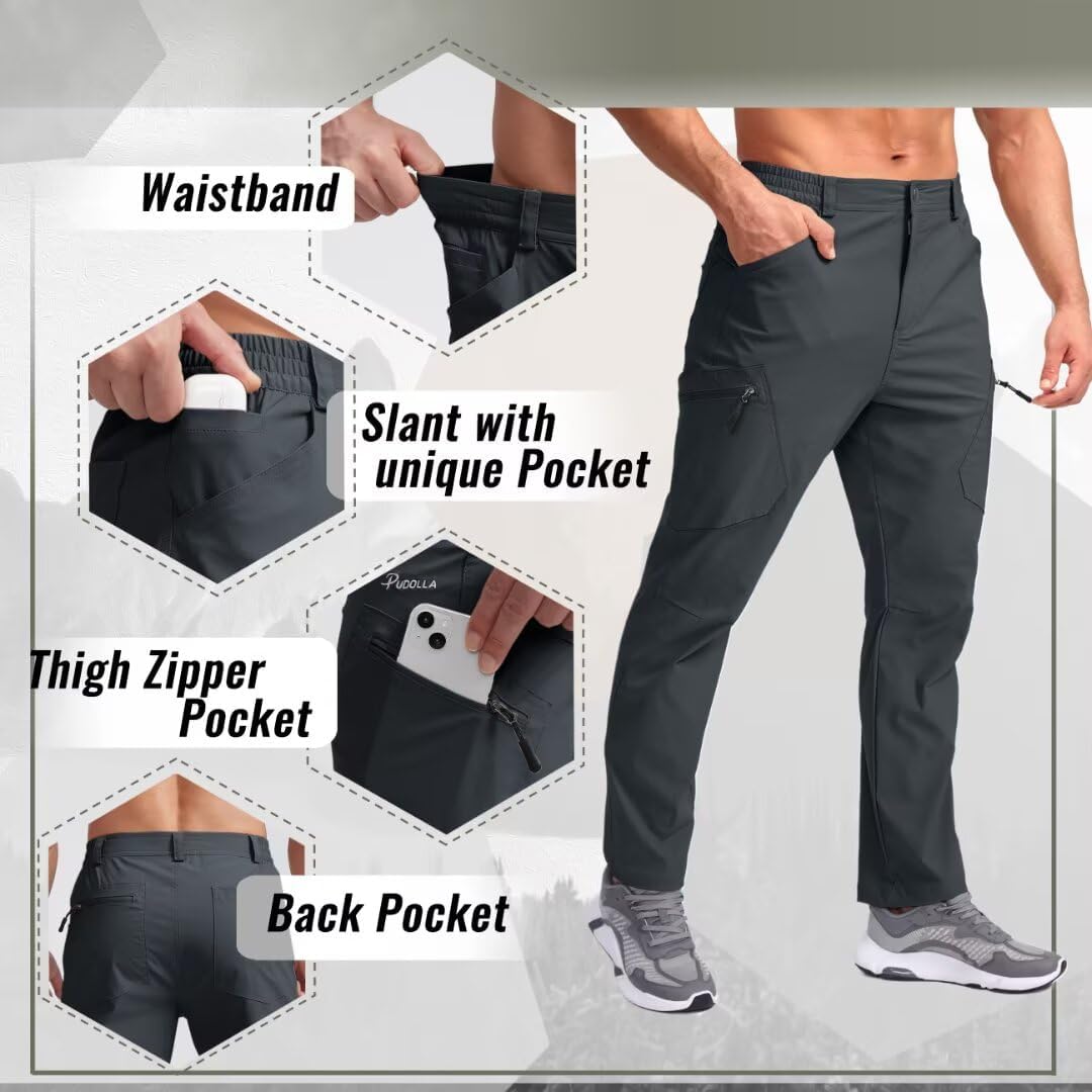 Men'S Lightweight Hiking Pants with 7 Pockets Quick Dry Water Resistant Fishing Travel Pants